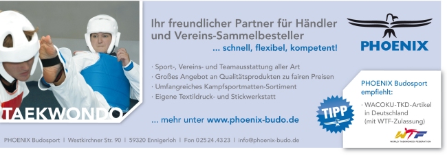 PHOENIX Budosport ist der offizielle Sponsor und Ausrüster des Taekwondo-Verbandes Schleswig-Holstein e.V.